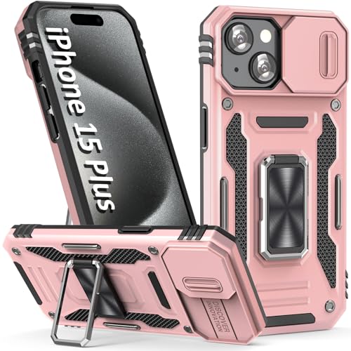 Heavy Duty Case for iPhone 15 Plus with Stand (★ iPhone 15 Plus 【6.7 inches】 / Rose Gold)