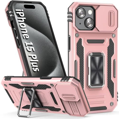 Heavy Duty Case for iPhone 15 Plus with Stand (★ iPhone 15 Plus 【6.7 inches】 / Rose Gold)
