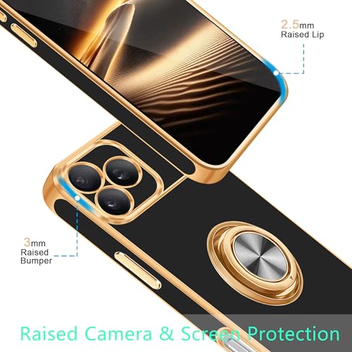 for iPhone 17 Pro Case 360° Rotatable Ring Holder Kickstand Shiny (For iPhone 17 Pro(6.3 inch,2025) / A-Black)