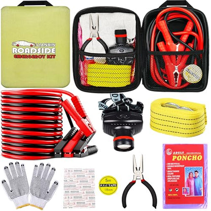 Emergency Roadside Kit for Car With Jumper Cables (Matcha Green)