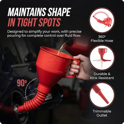 FlexAll Long Flexible Oil Change Funnel (Red / Large)