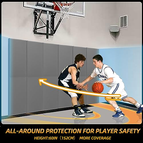 2 Pack Sport Wall Pads 2” Thick Foam Protection Padding Basketball Gym Garage Protectors (60" x 20" x 2" / 2 PACK / LIGHT GREY)