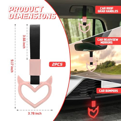 2 Pcs Devil Heart Shaped Car Handle Strap (Luminous Red)
