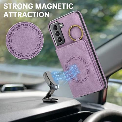 Compatible with Samsung Galaxy S22 5G Wallet Case Screen Protector Crossbody Shoulder Strap Ring Buckle Stand Card Holder Magnetic Car Mount Phone Cover for S 22 22S 4G G5 6.1 inch Women Men Purple (Purple / for S22)