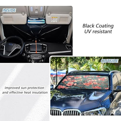 Windshield Sun Shade Umbrella Cherry Blossom Branch Floral Foldable Car Front Window Sunshade Blocks UV Rays Heat Keep Vehicle Cool 55"x27.5" (multi 24)