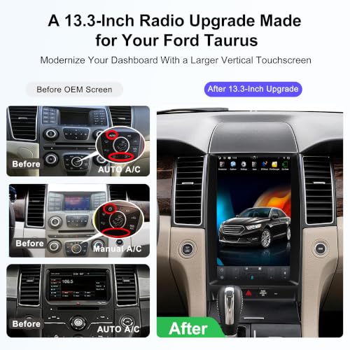 13.3 Inch Car Stereo Head Unit Radio for Ford Taurus 2012 (AUTO A/C PX6 Hexa core 4G+64G+CarPlay+Voice)
