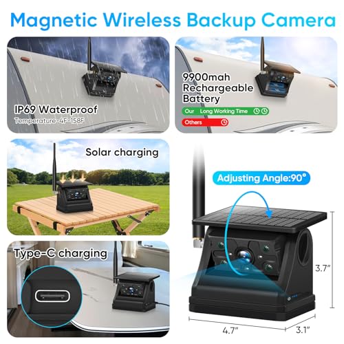 Solar Wireless Magnetic Backup Camera with 7 Inch 1080P Monitor System (Camera Set)