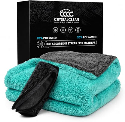 Crystal Clean 1300 GSM Car Drying Towel (Green / Pack of 1)