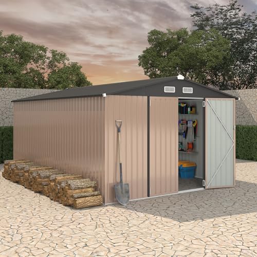 10x14 FT Metal Storage Sheds Outdoor (Brown / 10x14FT)