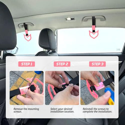 2 Pcs Devil Heart Shaped Car Handle Strap (Pink)