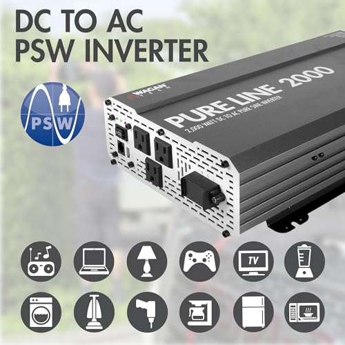 EL3808 Pure Line Power Inverter 2000 Watt DC 12V to 110V AC Car Pure Sine Wave Power Inverter for Home RV Camping Van Life Off Grid ETL Certified (2000W)