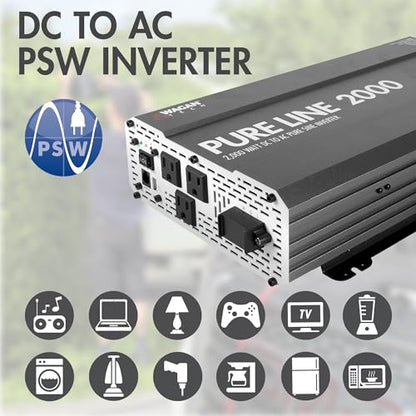 EL3808 Pure Line Power Inverter 2000 Watt DC 12V to 110V AC Car Pure Sine Wave Power Inverter for Home RV Camping Van Life Off Grid ETL Certified (2000W)