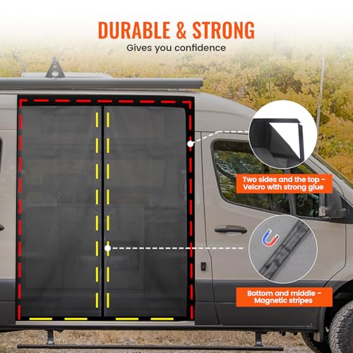 71''H x 59''W Van Bug Screen Side Door Sliding Door Window Covers with Magnetic Closure Car Window Screens for Camping Fits Mercedes Sprinter Ford Transit and RAM Promaster (Side Door,71''(H) x 59''(W))