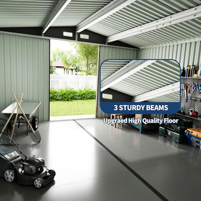 10x14 FT Metal Storage Sheds Outdoor (Brown / 10x14FT)
