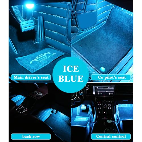 4-in-1 Car LED Lights Interior with USB Port,Ambient Neon Car Door Lights Kit for CCar Decor,Party,Music,Gift,Universal CCar Pedal Light Interior Accessories for Wonmen & Men (Ice Blue) (Ice Blue)
