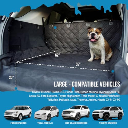 Bulldogology SUV Cargo Liner for Dogs 55"x82" Heavy Duty Pet Trunk Cargo Cover Area (Standard Black / Large)