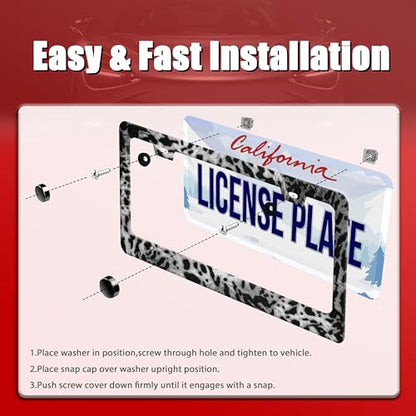 Beautiful Leopard Print License Plate Frame Cheetah Print Texture License Plate Holder for Car Decorative Parts Stainless Stee License Plate Frames for Standard Us Canada Funny 12x6 Inch (Beautiful Leopard Print)
