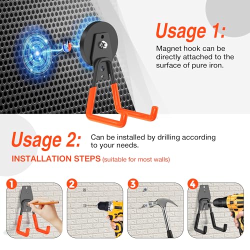 4Pcs Magnetic Hooks Heavy Duty (2.6in Magnet-4 Pack-Orange)