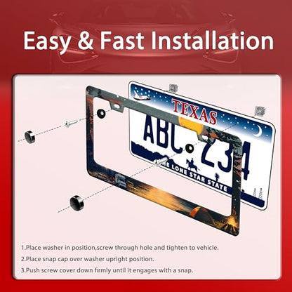 Camping License Plate Frame Stainless Steel Forest License Holder (Camping Forests)