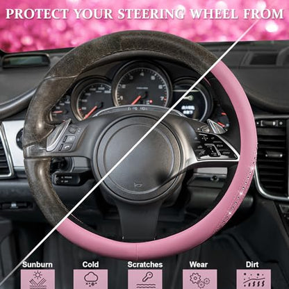 Bling Diamond Pink Leather Steering Wheel Cover (All Pink 1PCS)
