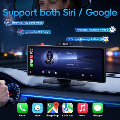 10.26" Portable Wireless CarPlay & Android Auto Screen for Car Stereo with 1080P Dash Cam & Backup Camera