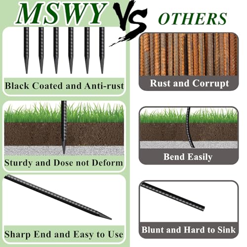 Rebar Stakes 16 Inch 20 Pack Heavy Duty Ground Anchors with Chisel Point End Long Straight Steel Tent Stakes 3 (I-16"x3/8"-20pcs)