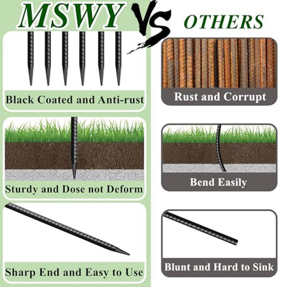Rebar Stakes 16 Inch 20 Pack Heavy Duty Ground Anchors with Chisel Point End Long Straight Steel Tent Stakes 3 (I-16"x3/8"-20pcs)