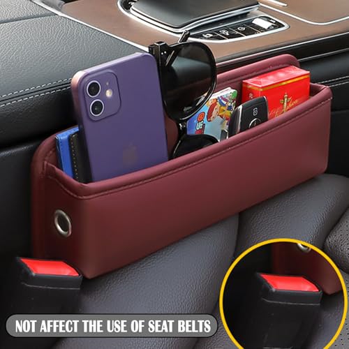 Universal Fit Premium Leather Car Seat Gap Filler Organizer (Burgundy，1 Pack)