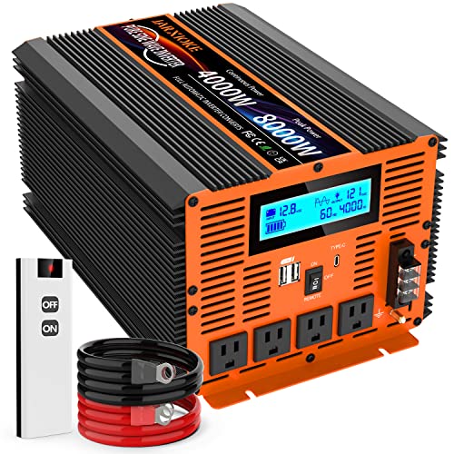 4000 Watt Pure Sine Wave Power Inverter 12V DC to 110V 120V Converter for Family RV Off Grid Solar System Car with Type (12V-4000W)