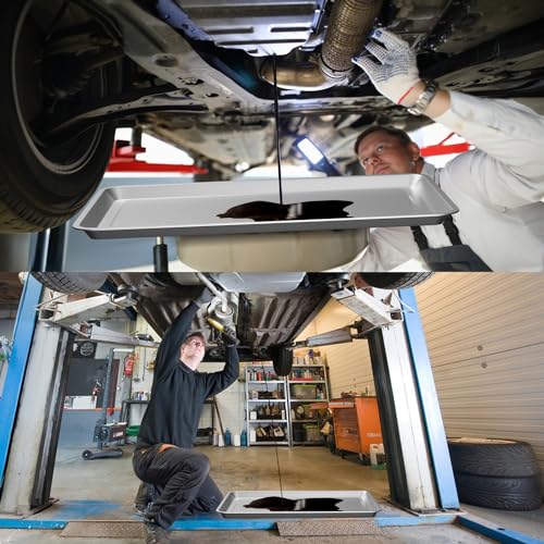 2 Pcs Under Car Oil Pans for Changing Oil (27.56 x 19.69 Inch)