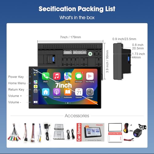 2 Din Car Radio with Wireless CarPlay & Android Auto (2+64G(With Backup Camera))