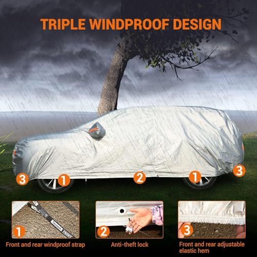 3 Layer Fleece Car Cover Waterproof All Weather for SUV Fit 216 (Light Silver / YXXL+：for SUV (Lenght 216"-230"))