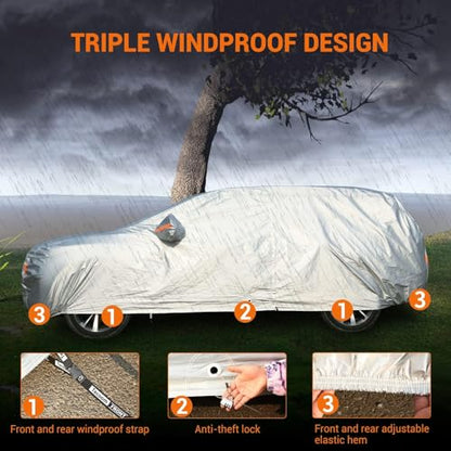 3 Layer Fleece Car Cover Waterproof All Weather for SUV Fit 216 (Light Silver / YXXL+：for SUV (Lenght 216"-230"))