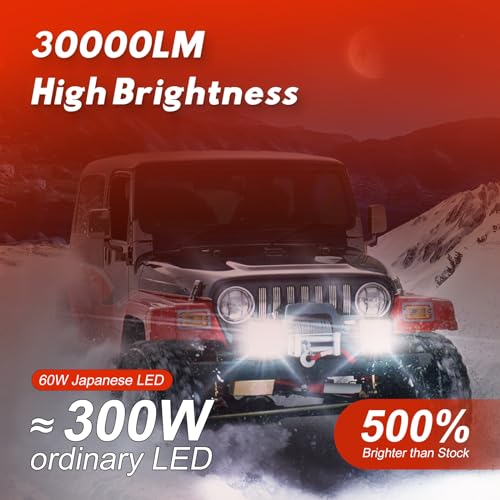 LED Light Pods Bar 4 Inch 30000LM 60W Square Spot Flood Amber White Driving Offroad Fog Work Backup Bumper for Truck Jeep ATV UTV SUV Tractor Motorcycle 4x4 Cart Trailer Boat Waterproof 2PCS (Square)