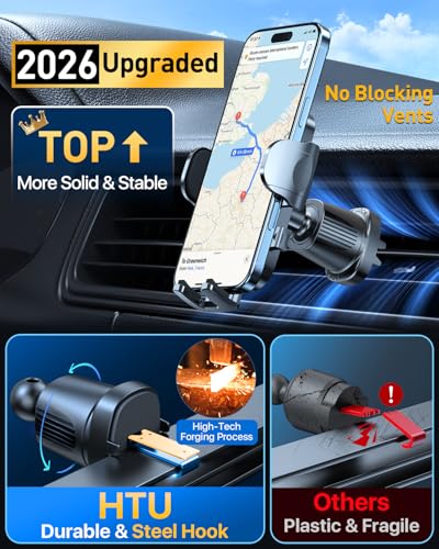 Upgraded Strongest Suction No Block View Bendable Arm Car Phone Holder (Deep Black)
