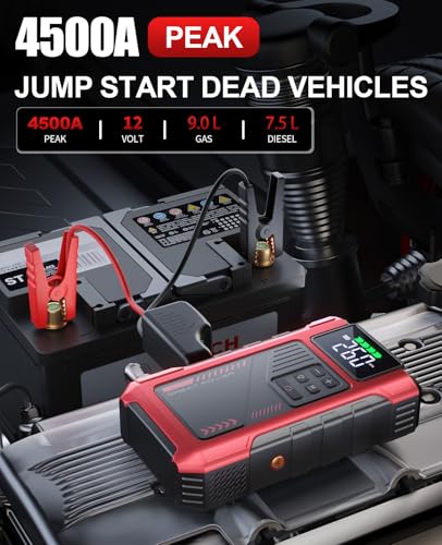4500A Car Jump Starter with Air Compressor (RED)