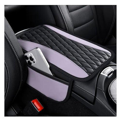 Patchwork Leather Center Console Covers for Cars (Taro Purple)