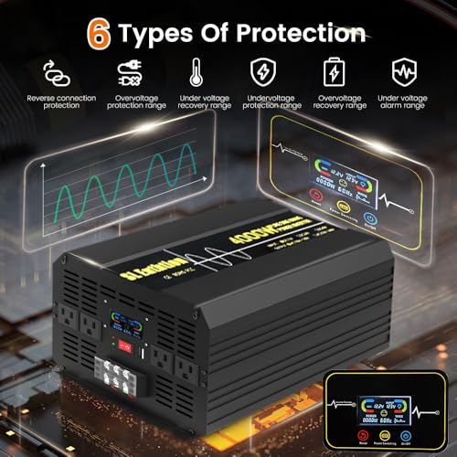 4000W Pure Sine Wave Power Inverter 12V DC to 120V AC 60HZ with LCD Display (4000W INVERTER)