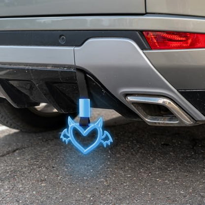 2 Pcs Devil Heart Shaped Car Handle Strap (Luminous Blue-Wing)