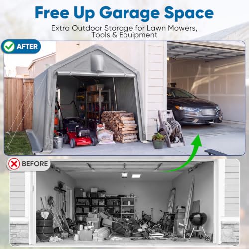 10x15FT Carport Storage Shelter Large Shed with Roll (10'X15' / Silver Gray)