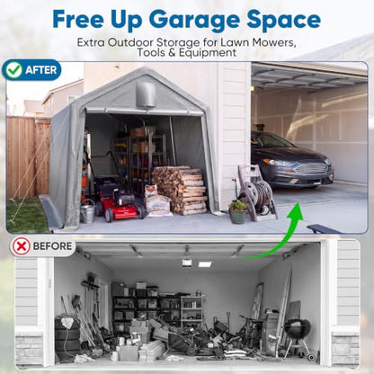 10x15FT Carport Storage Shelter Large Shed with Roll (10'X15' / Silver Gray)