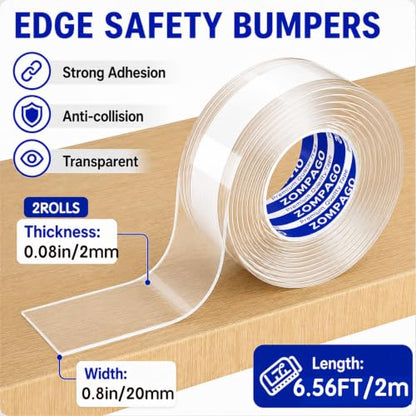 Clear Edge Bumper Strip (6.56ft（2m) / 2 Rolls,0.8in x6.56FT)
