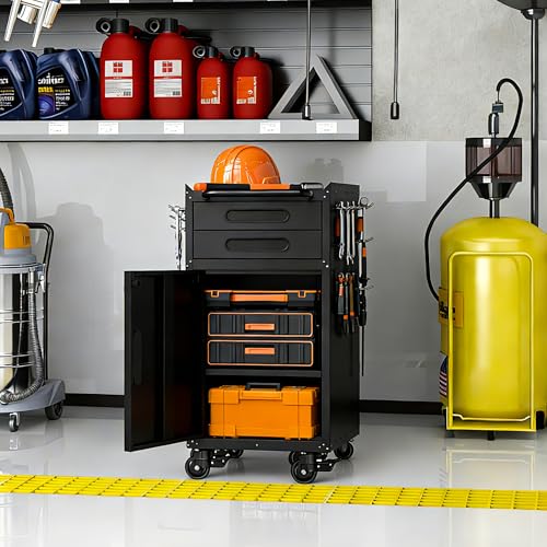 Metal Storage Cabinet for Garage (Black / S - 2 Drawers & 1 Door (Wheeled))