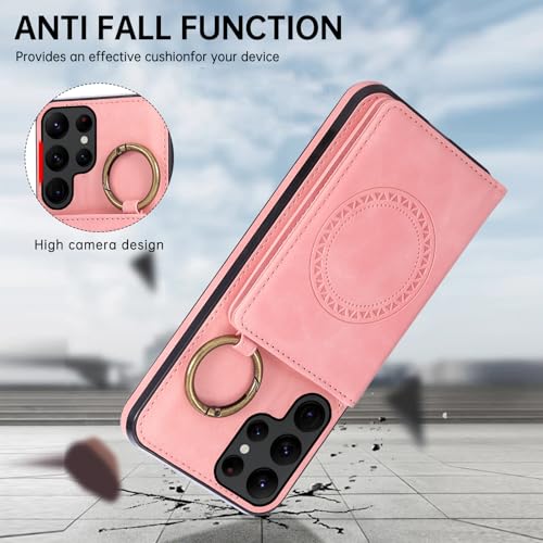Compatible with Samsung Galaxy S22 Ultra 5G Wallet Case and Screen Protector Crossbody Shoulder Strap Stand Card Holder Magnetic Car Mount Phone Cover for S22ultra 22S S 22 S22ultra5g Women Men Pink (Rose Gold / for S22 Ultra)