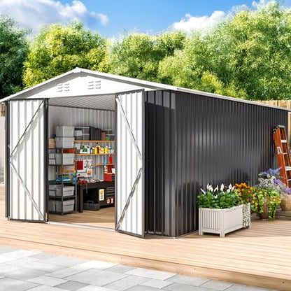 10x14 FT Outdoor Storage Shed for Backyard (White / 10x14 FT)
