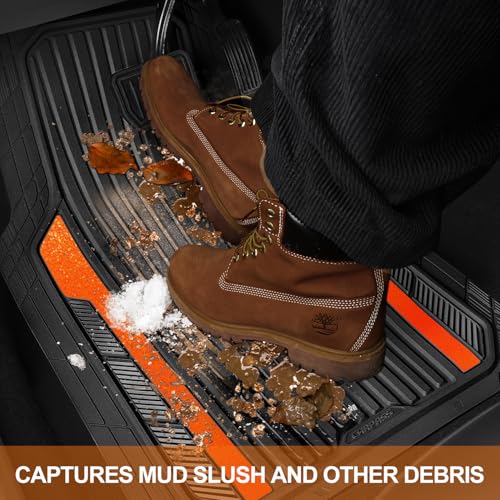 Heavy Duty Rubber Car Mats Metallic (Black Orange)