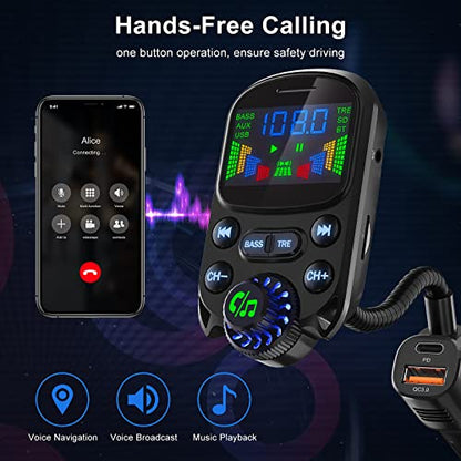 Bluetooth 5.3 FM Transmitter for Car Bluetooth Car Adapter (Beige)