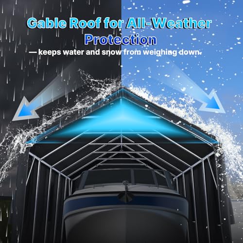 13x20 ft Carport 2 Roll up Doors & Vents Outdoor Portable Storage Shelter Garage Tent for Vehicle Boat Truck Anti (Dark Gray / 13'x20')