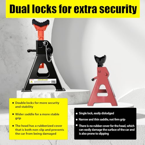 Jack Stands 3 Ton (3 Ton Double Pin Locking with Rubber Pads / Black+Orange)