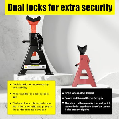 Jack Stands 3 Ton (3 Ton Double Pin Locking with Rubber Pads / Black+Orange)